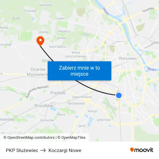 PKP Służewiec to Koczargi Nowe map