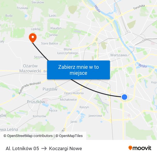 Al. Lotników 05 to Koczargi Nowe map