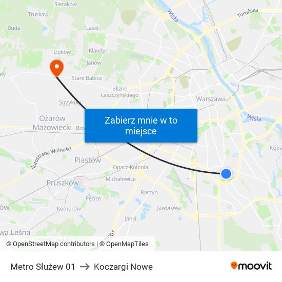 Metro Służew to Koczargi Nowe map