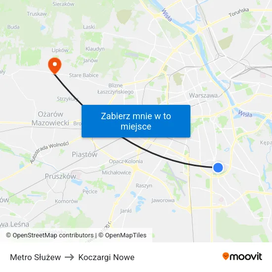 Metro Służew to Koczargi Nowe map