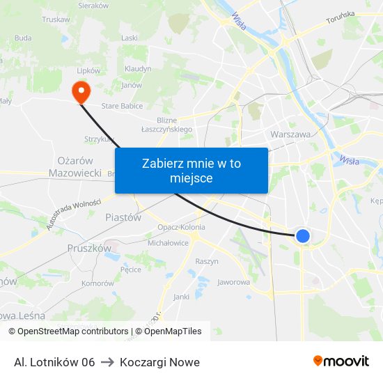 Al. Lotników 06 to Koczargi Nowe map