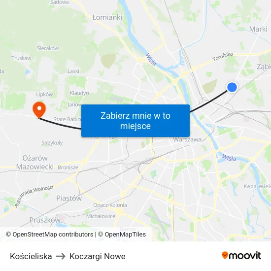Kościeliska to Koczargi Nowe map