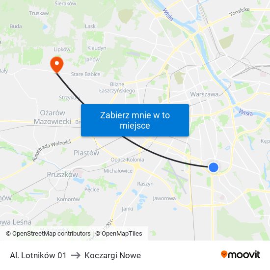 Al. Lotników 01 to Koczargi Nowe map