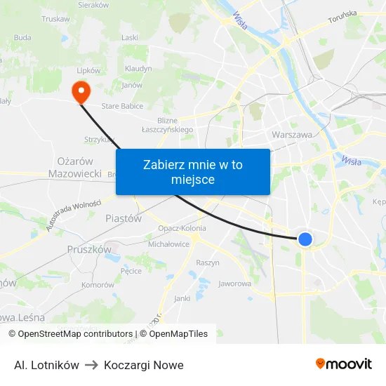 Al. Lotników to Koczargi Nowe map