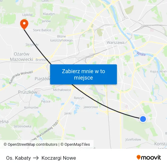 Os. Kabaty to Koczargi Nowe map