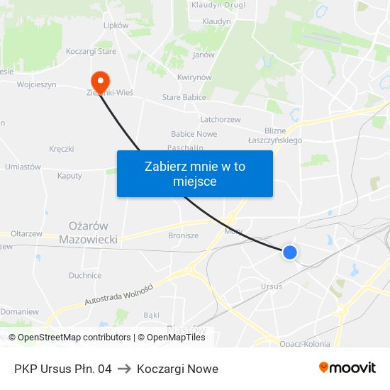 PKP Ursus Płn. 04 to Koczargi Nowe map