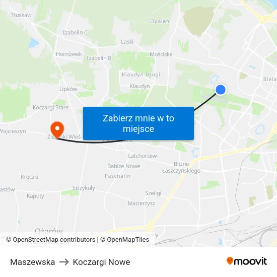 Maszewska to Koczargi Nowe map