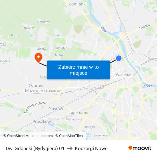 Dw. Gdański (Rydygiera) 01 to Koczargi Nowe map