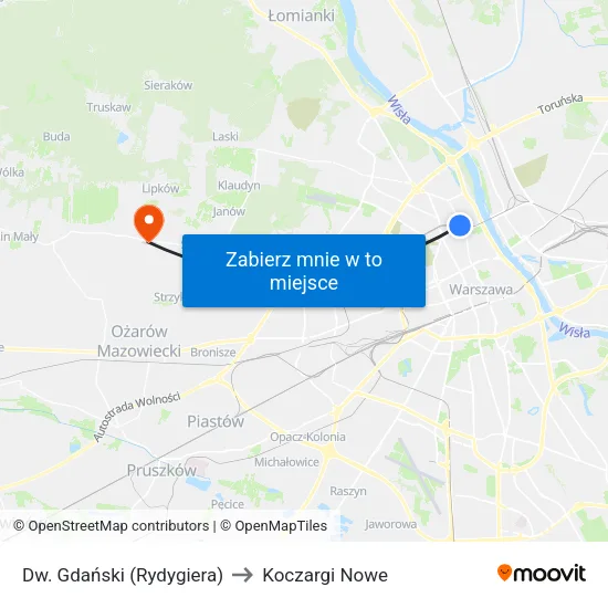 Dw. Gdański (Rydygiera) to Koczargi Nowe map