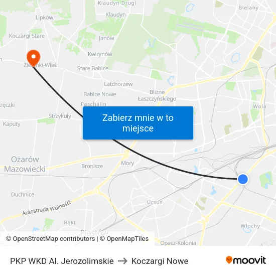 PKP WKD Al. Jerozolimskie to Koczargi Nowe map