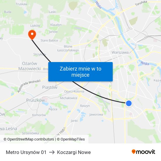 Metro Ursynów 01 to Koczargi Nowe map