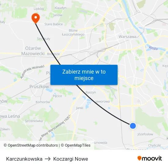 Karczunkowska to Koczargi Nowe map