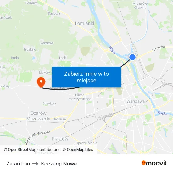 Żerań Fso to Koczargi Nowe map