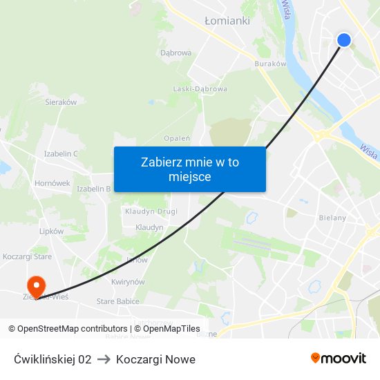 Ćwiklińskiej 02 to Koczargi Nowe map