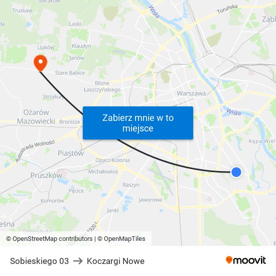 Sobieskiego 03 to Koczargi Nowe map