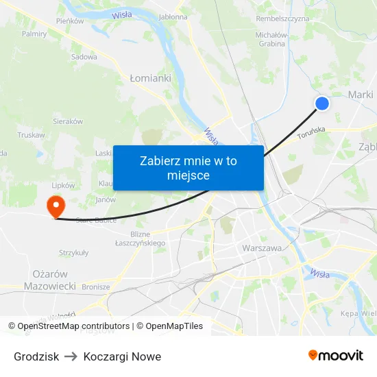 Grodzisk to Koczargi Nowe map