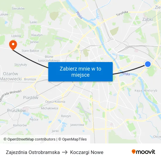 Zajezdnia Ostrobramska to Koczargi Nowe map