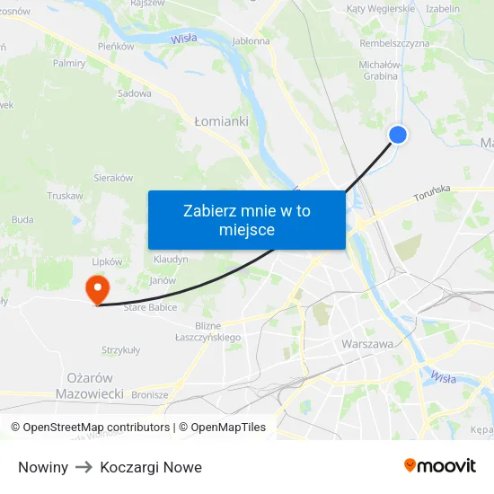 Nowiny to Koczargi Nowe map