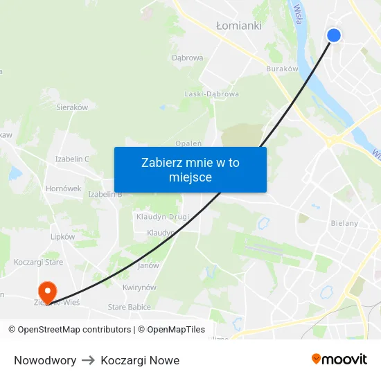 Nowodwory to Koczargi Nowe map