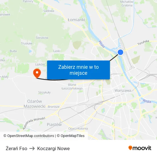 Żerań Fso to Koczargi Nowe map