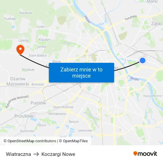 Wiatraczna to Koczargi Nowe map