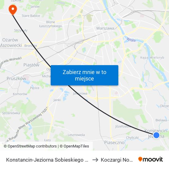 Konstancin-Jeziorna Sobieskiego 01 to Koczargi Nowe map