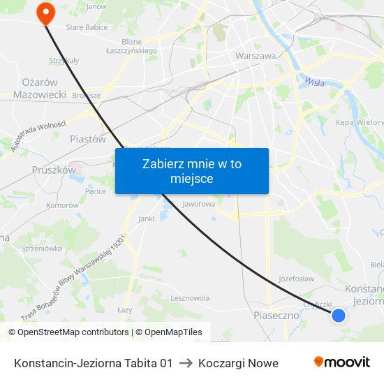 Konstancin-Jeziorna Tabita to Koczargi Nowe map