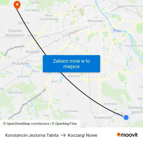 Konstancin-Jeziorna Tabita to Koczargi Nowe map