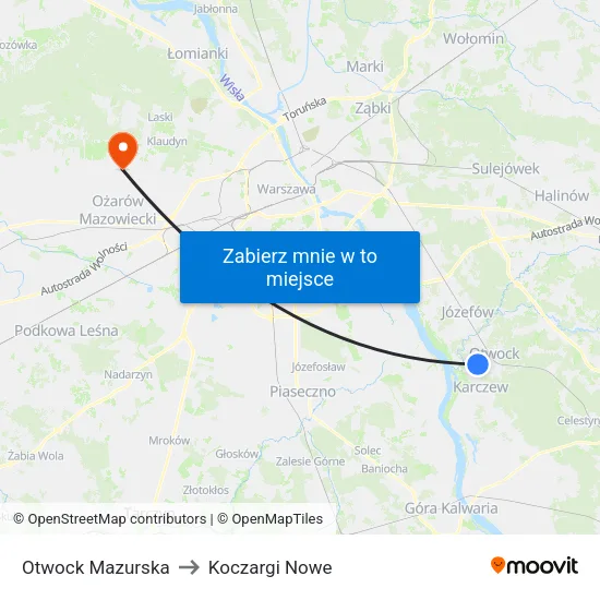 Otwock Mazurska to Koczargi Nowe map