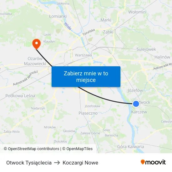 Otwock Tysiąclecia to Koczargi Nowe map