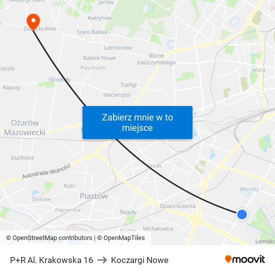 P+R Al. Krakowska 16 to Koczargi Nowe map