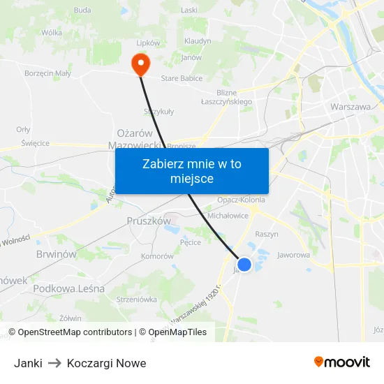 Janki to Koczargi Nowe map