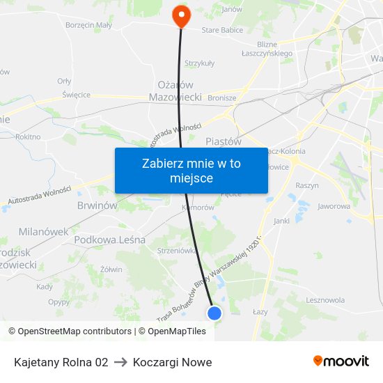 Kajetany Rolna to Koczargi Nowe map