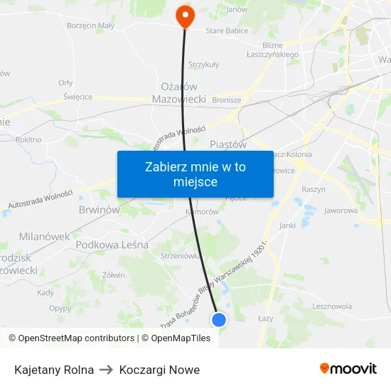 Kajetany Rolna to Koczargi Nowe map