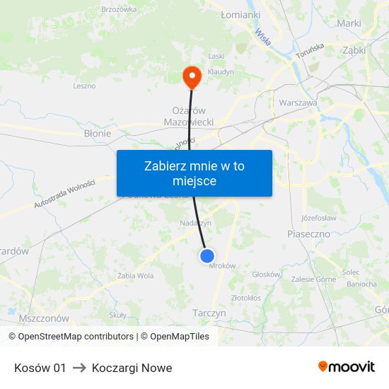 Kosów to Koczargi Nowe map