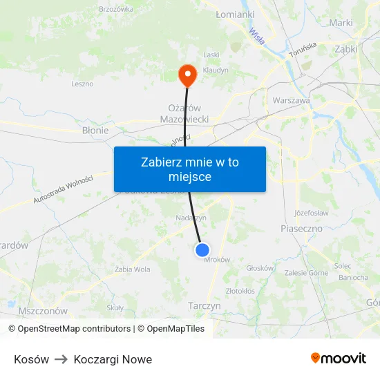 Kosów to Koczargi Nowe map