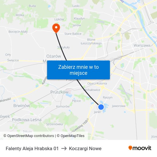 Falenty Aleja Hrabska 01 to Koczargi Nowe map