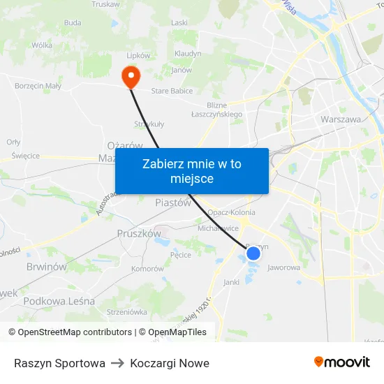 Raszyn Sportowa to Koczargi Nowe map