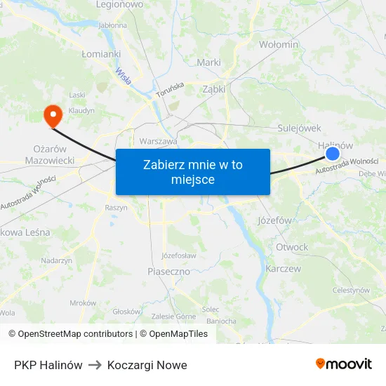 PKP Halinów to Koczargi Nowe map