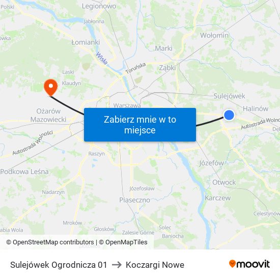 Sulejówek Ogrodnicza 01 to Koczargi Nowe map