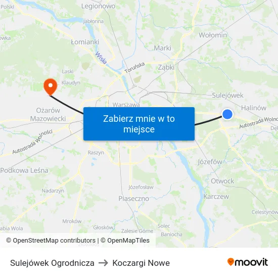Sulejówek Ogrodnicza to Koczargi Nowe map