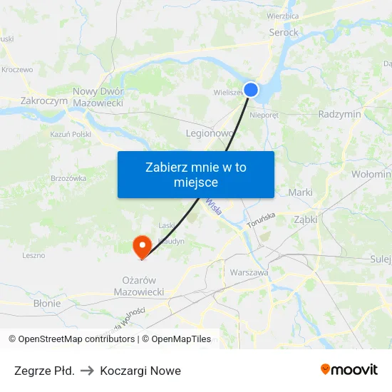 Zegrze Płd. to Koczargi Nowe map