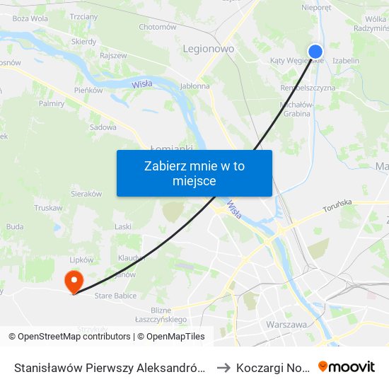 Stanisławów Pierwszy Aleksandrów 01 to Koczargi Nowe map