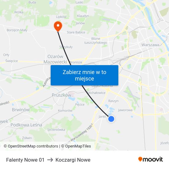 Falenty Nowe to Koczargi Nowe map