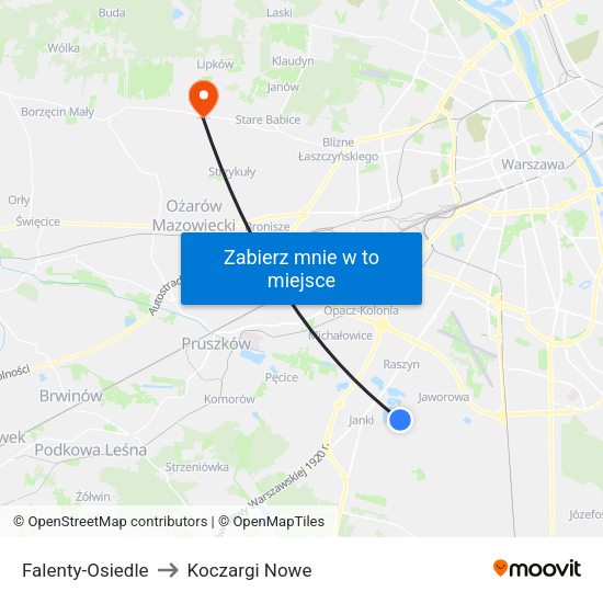 Falenty-Osiedle to Koczargi Nowe map