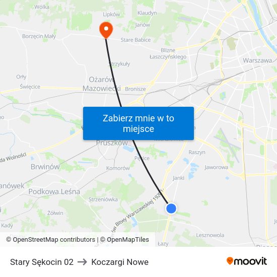 Stary Sękocin to Koczargi Nowe map