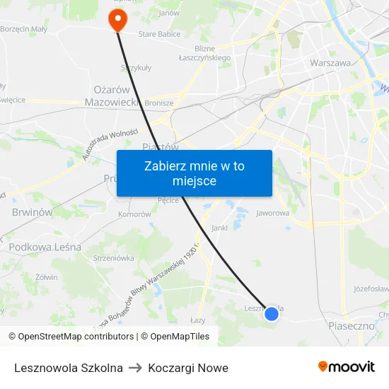 Lesznowola Szkolna to Koczargi Nowe map