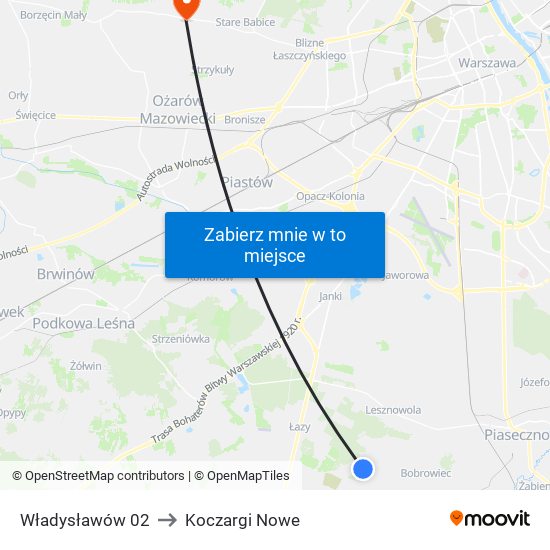 Władysławów to Koczargi Nowe map