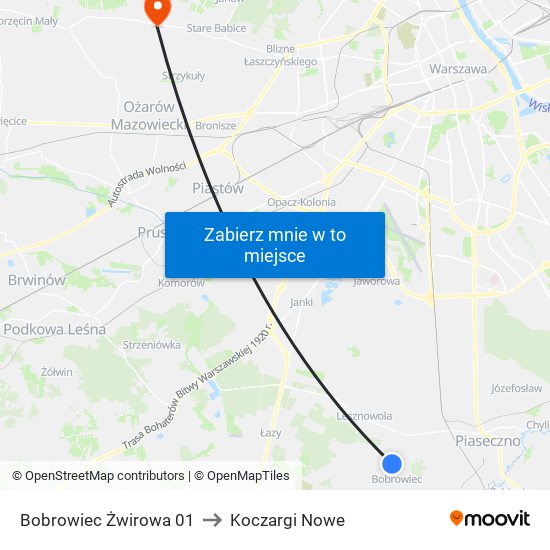 Bobrowiec Żwirowa 01 to Koczargi Nowe map