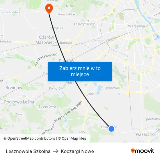 Lesznowola Szkolna to Koczargi Nowe map